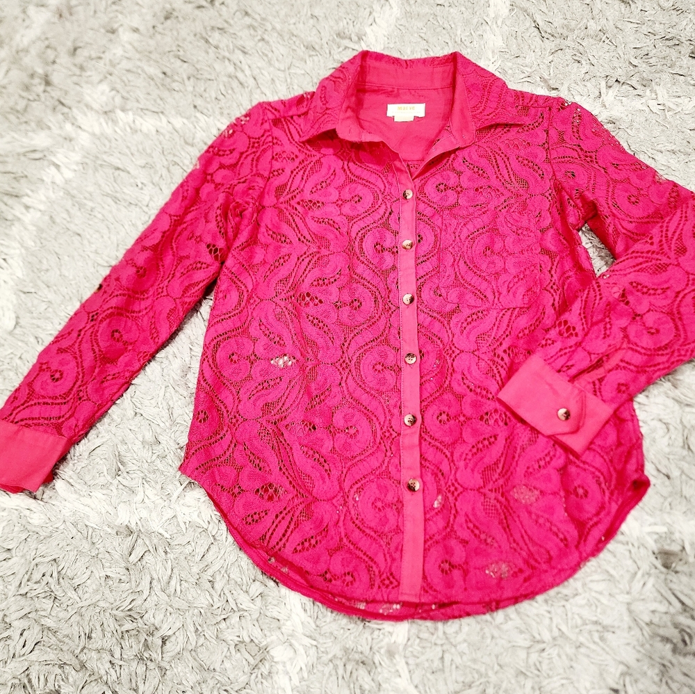 Pink Lace Blouse- Maeve Anthropologie